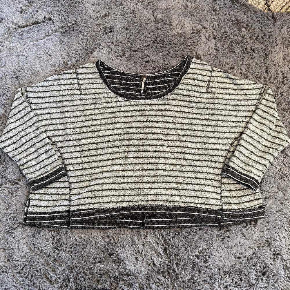 Free People Oversized Sweater Cotton Sweater Inside Out Striped Sweatshirt Small
